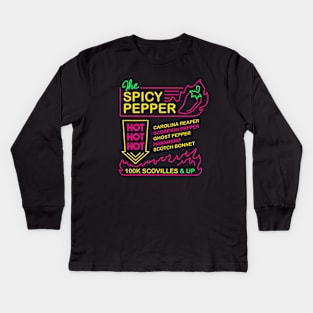 The Spicy Pepper - Spicy Food Lover Vintage Neon Sign Kids Long Sleeve T-Shirt